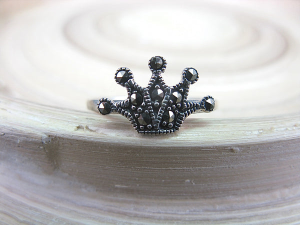 Crown Marcasite Filigree Tiara 925 Sterling Silver Ring Ring - Faith Owl