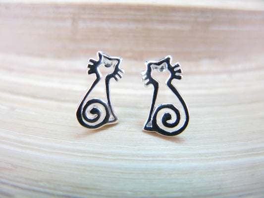 Cat Filigree Stud Earrings in 925 Sterling Silver