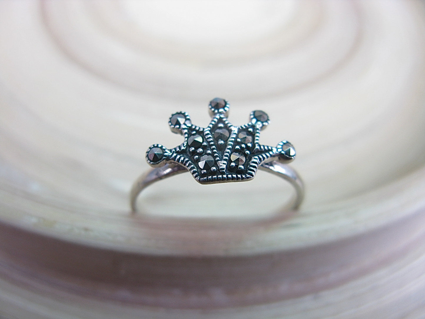 Crown Marcasite Filigree Tiara 925 Sterling Silver Ring Ring Faith Owl - Faith Owl