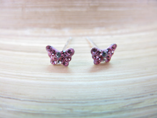 Butterfly Pink Crystal 925 Sterling Silver Stud Earrings