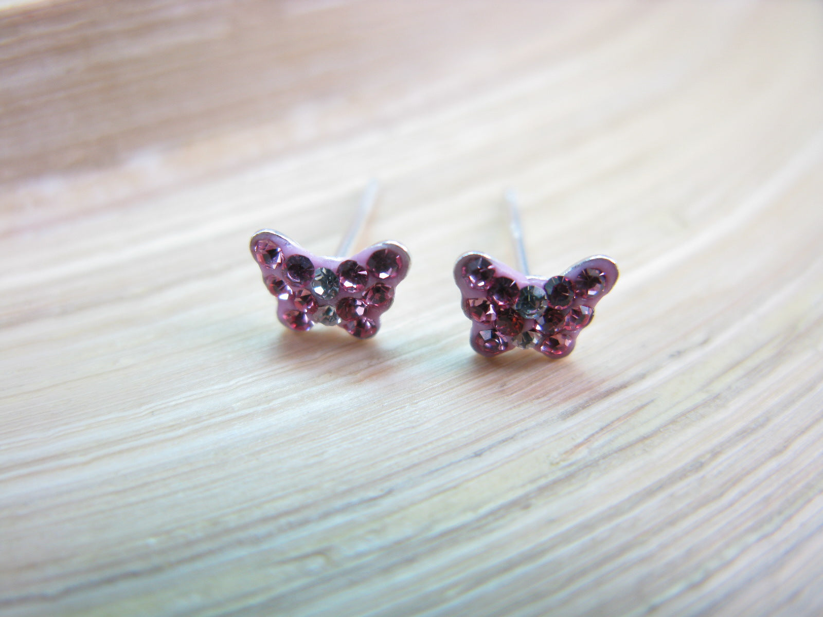 Butterfly Pink Crystal 925 Sterling Silver Stud Earrings
