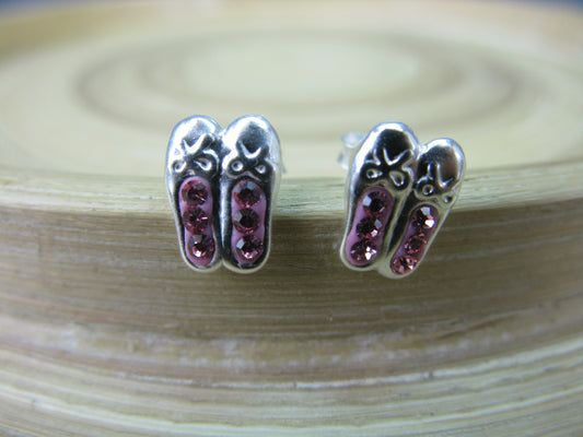 Ballerina Shoes Pink Crystal 925 Sterling Silver Stud Earrings
