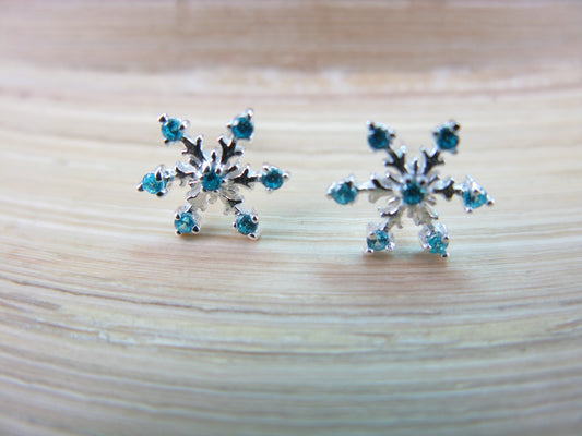 Snowflake Blue Crystal 925 Sterling Silver Stud Earrings