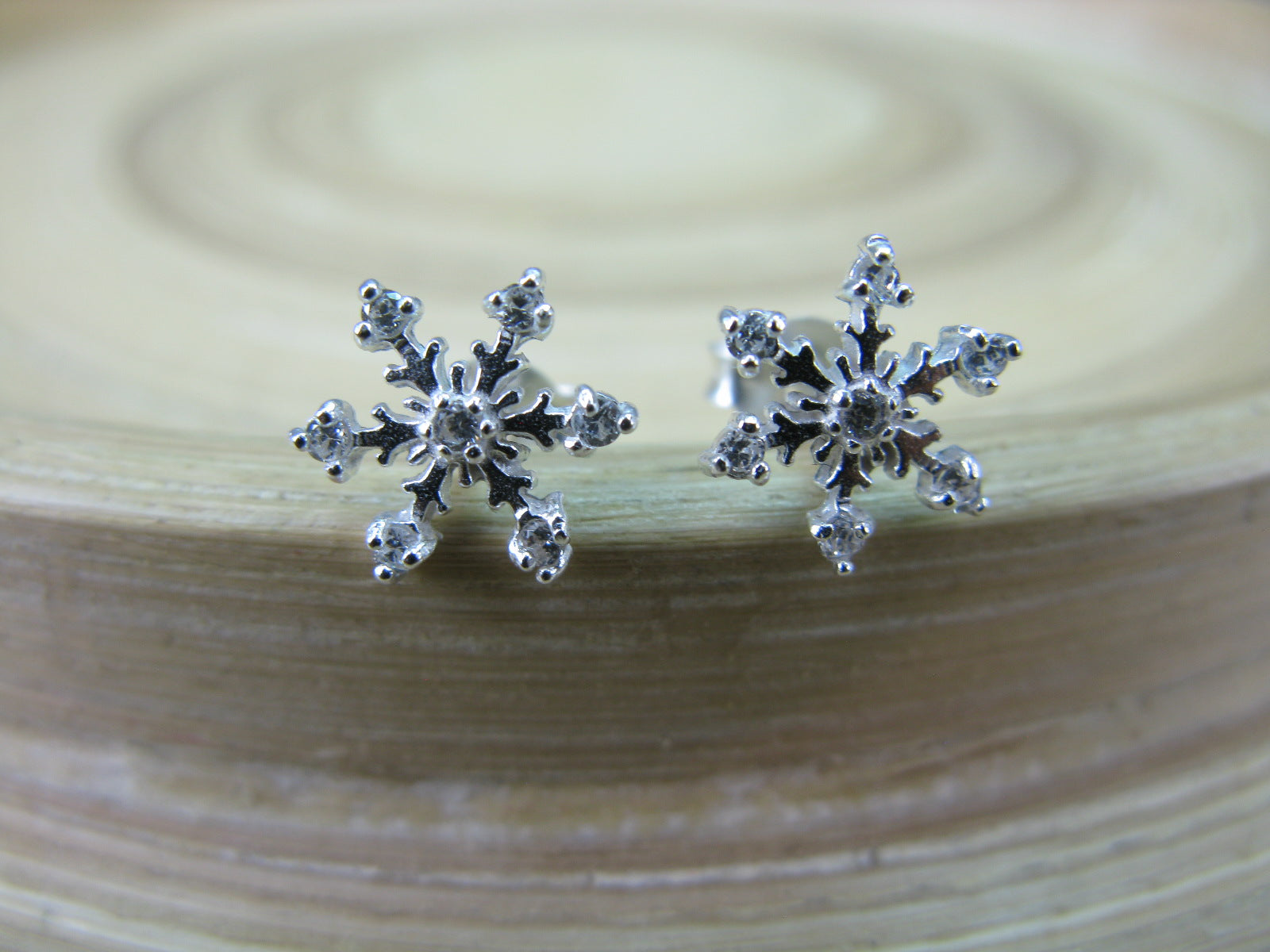 Snowflake Crystal 925 Sterling Silver Stud Earrings