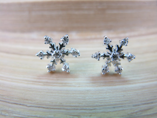 Snowflake Crystal 925 Sterling Silver Stud Earrings