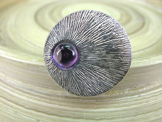 Amethyst Cabochon Round 925 Sterling Silver Ring Ring - Faith Owl