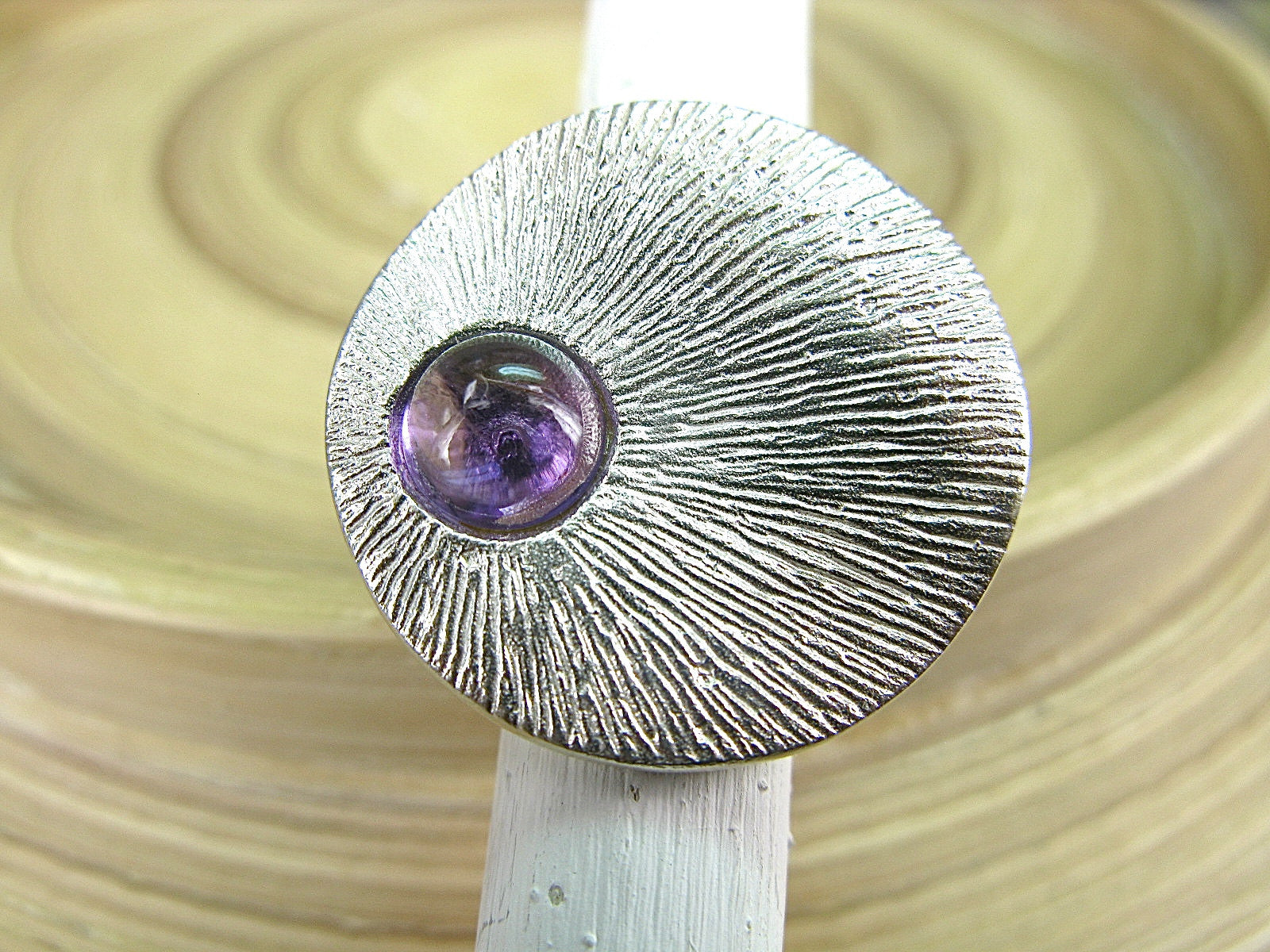 Amethyst Cabochon Round 925 Sterling Silver Ring Ring - Faith Owl