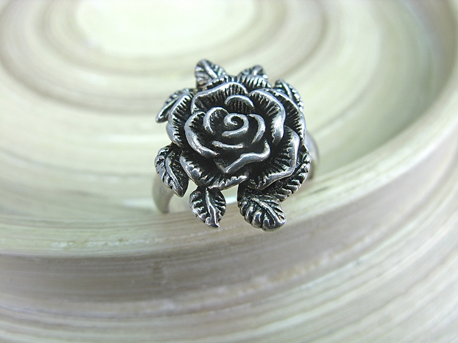 Rose Flower Oxidized 925 Sterling Silver Ring Ring Faith Owl - Faith Owl