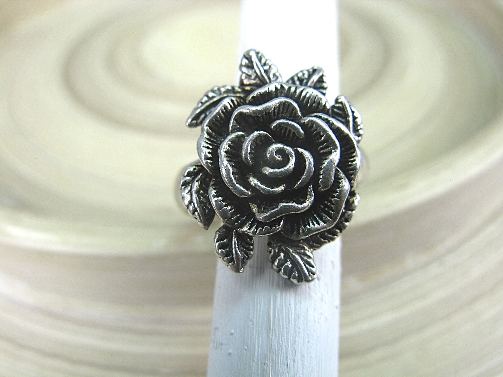 Rose Flower Oxidized 925 Sterling Silver Ring Ring Faith Owl - Faith Owl