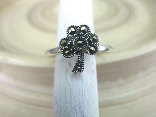 Marcasite Flower Vingtage Oxidized 925 Sterling Silver Ring Ring Faith Owl - Faith Owl