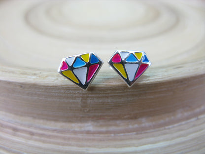 Diamond Shaped 925 Sterling Silver Stud Earrings