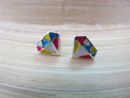 Diamond Shaped 925 Sterling Silver Stud Earrings