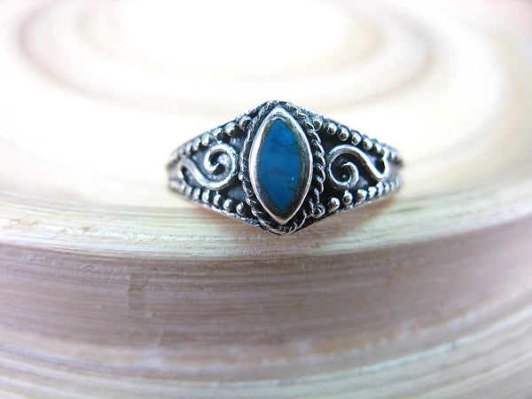 Turquoise Marquise Oxidized 925 Sterling Silver Ring Ring Faith Owl - Faith Owl
