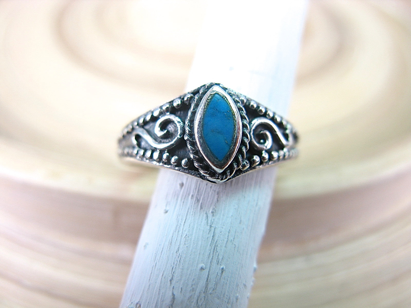 Turquoise Marquise Oxidized 925 Sterling Silver Ring Ring Faith Owl - Faith Owl