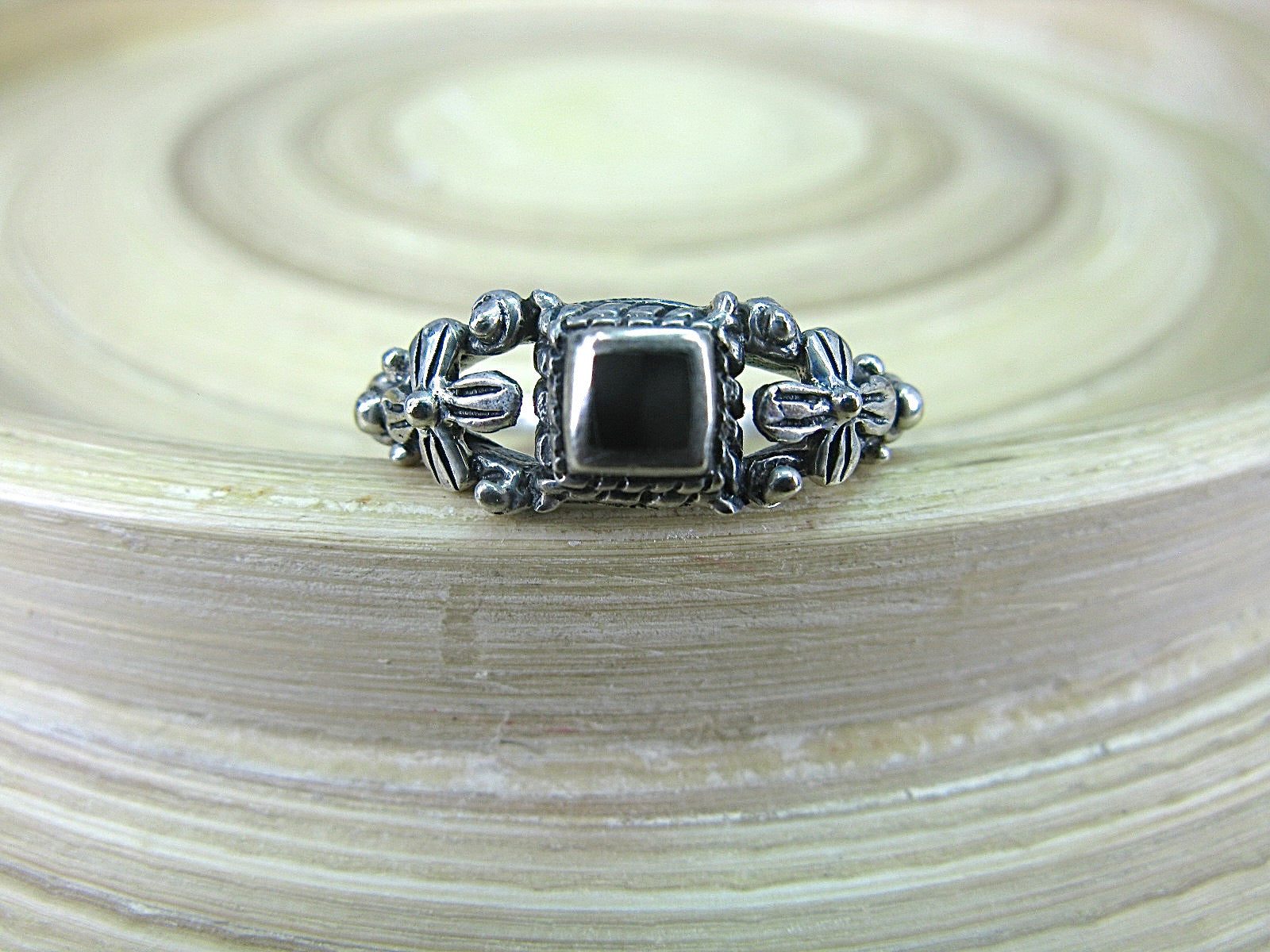 Onyx Square Oxidized 925 Sterling Silver Ring Ring Faith Owl - Faith Owl
