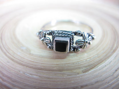 Onyx Square Oxidized 925 Sterling Silver Ring Ring Faith Owl - Faith Owl