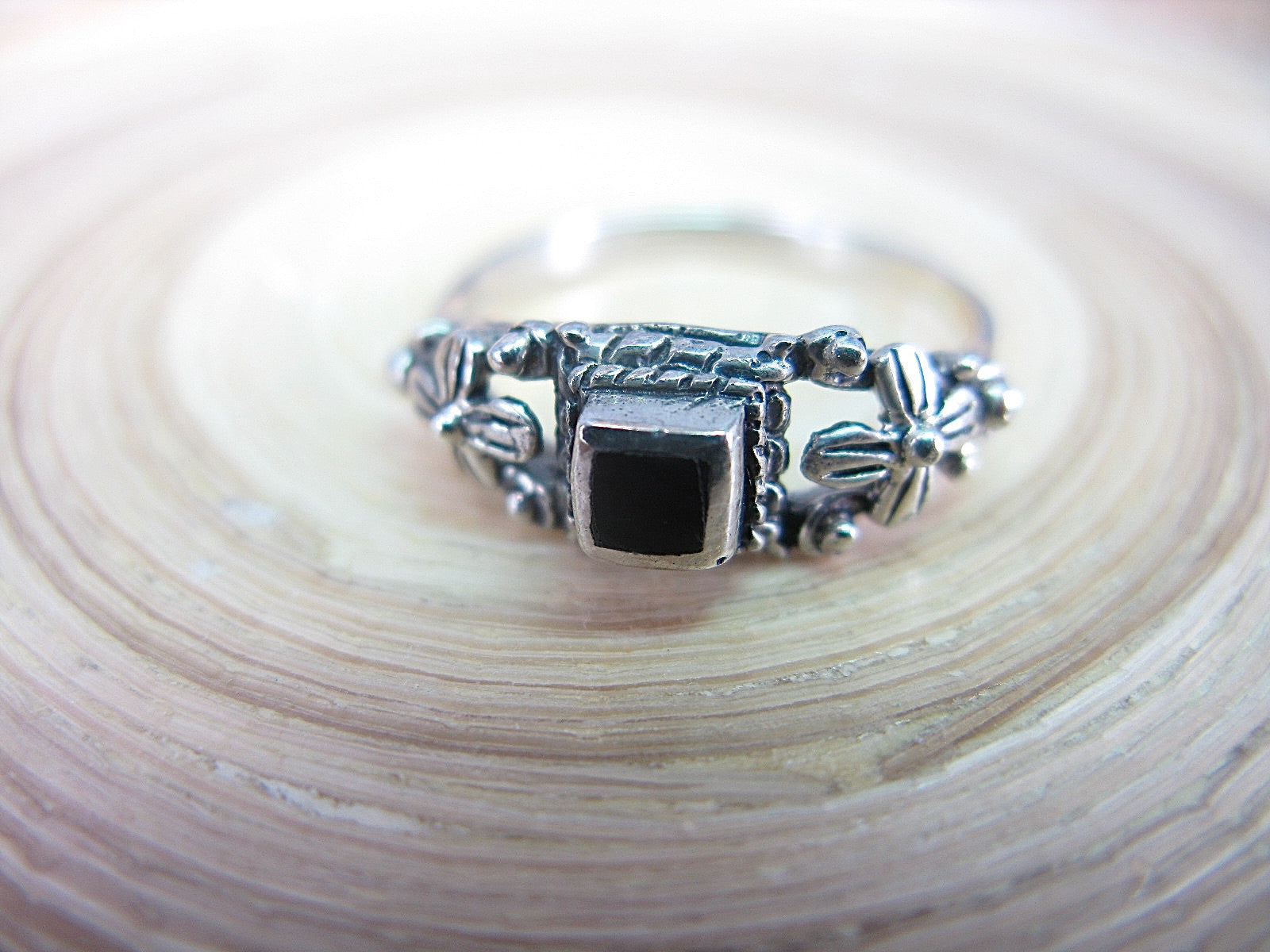 Onyx Square Oxidized 925 Sterling Silver Ring Ring Faith Owl - Faith Owl
