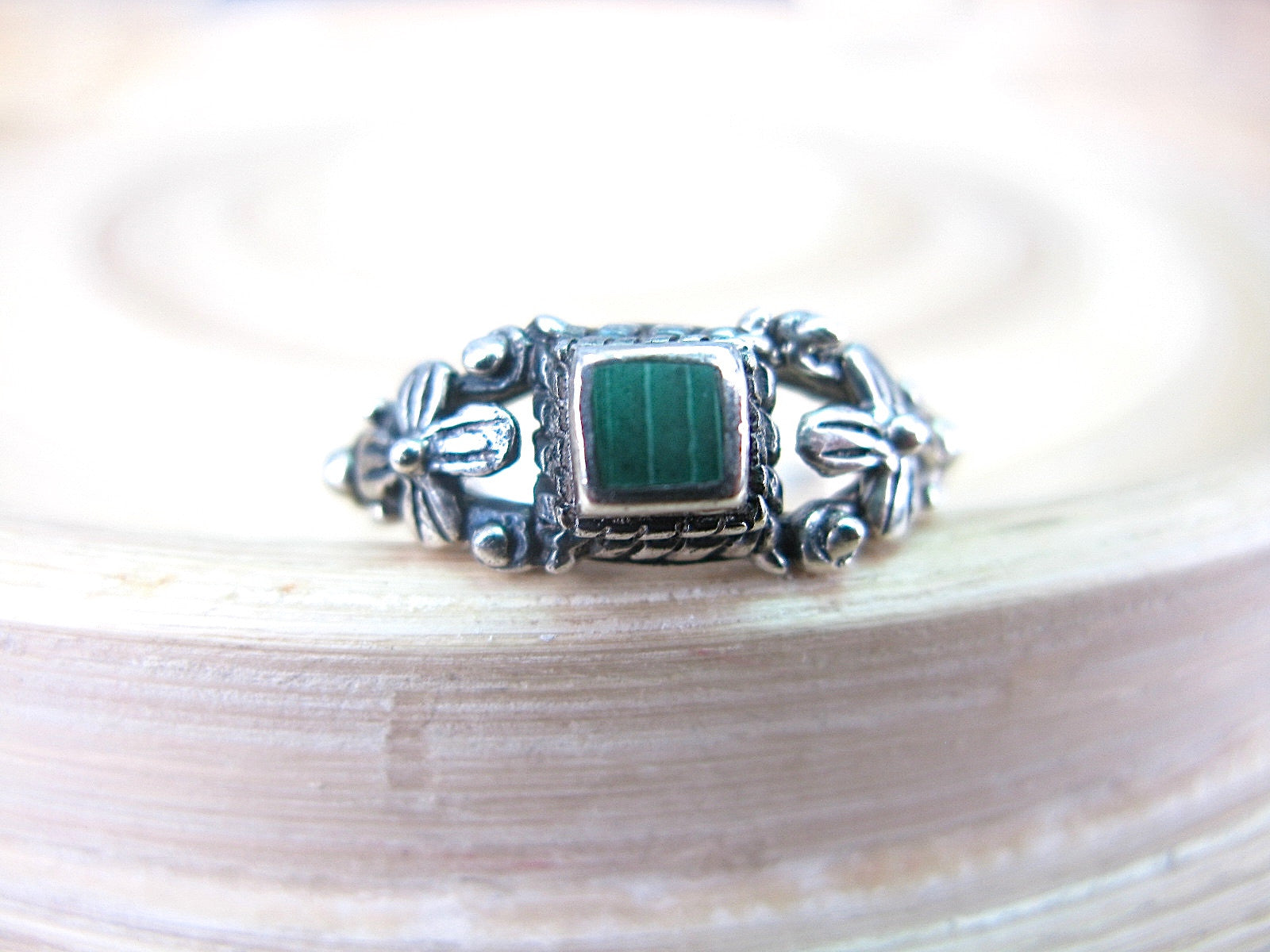 Malachite Square Oxidized 925 Sterling Silver Ring Ring Faith Owl - Faith Owl