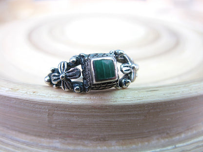 Malachite Square Oxidized 925 Sterling Silver Ring Ring Faith Owl - Faith Owl