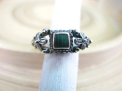 Malachite Square Oxidized 925 Sterling Silver Ring Ring Faith Owl - Faith Owl