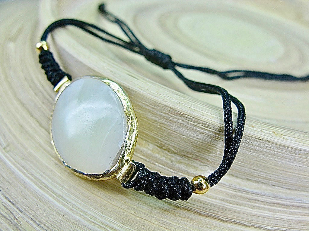 Mother of Pearl Gold Plated 925 Sterling Silver Macrame Bracelet