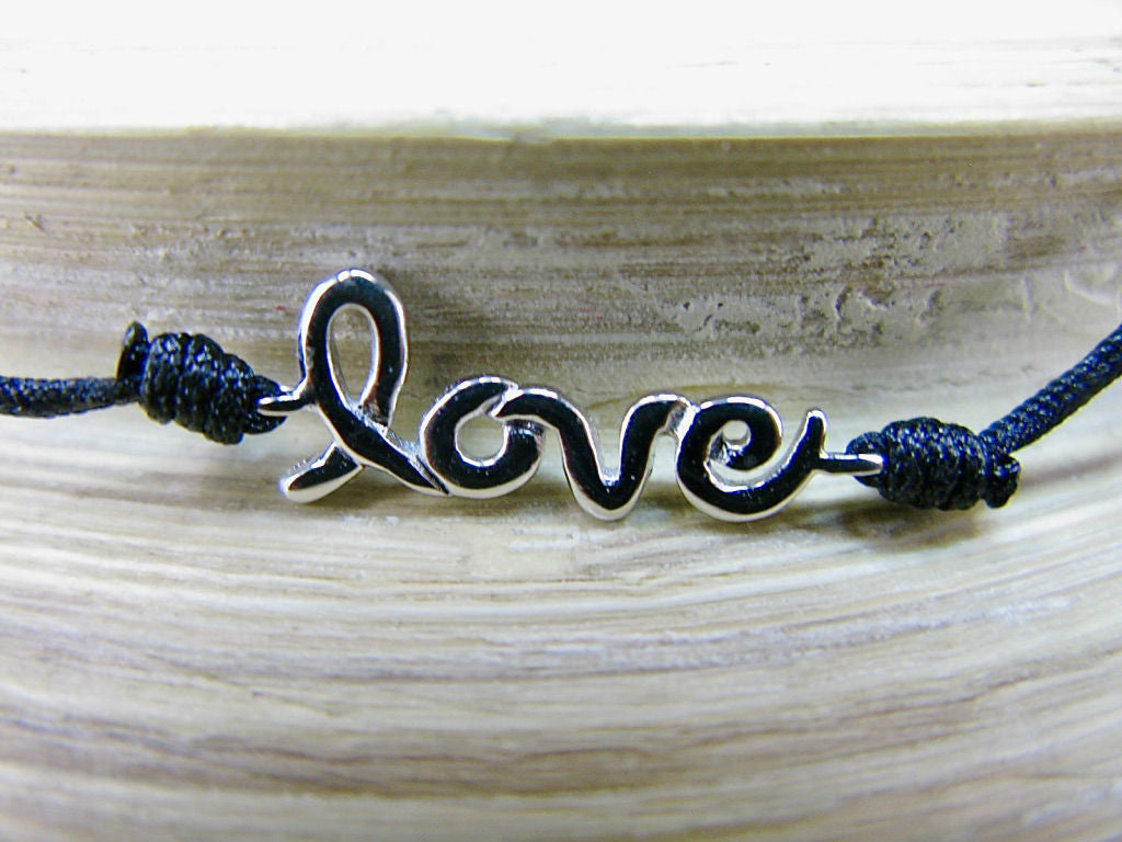 Love 925 Sterling Silver Adjustable String Bracelet