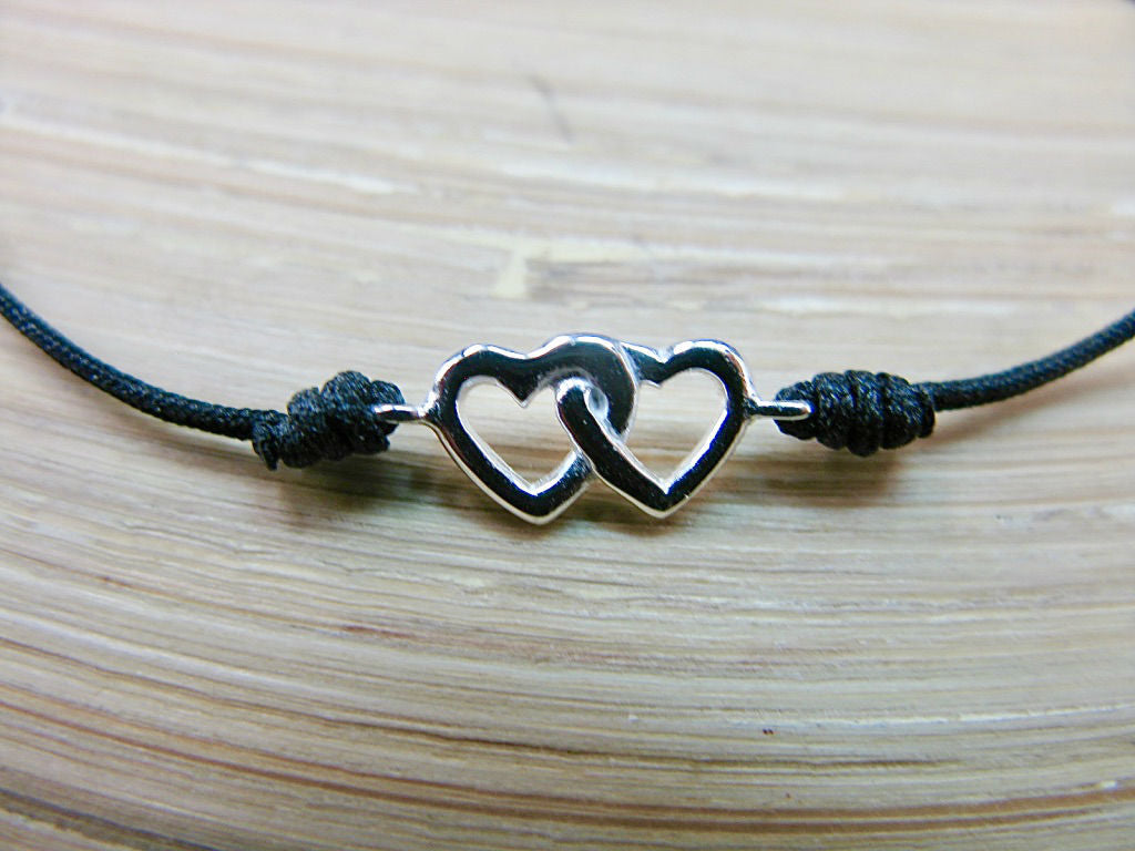 2 Hearts 925 Sterling Silver Adjustable String Bracelet