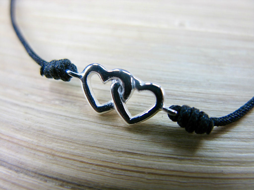 2 Hearts 925 Sterling Silver Adjustable String Bracelet