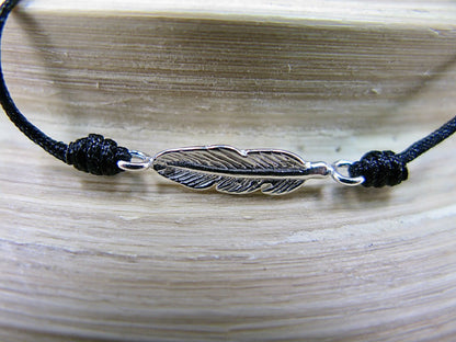 Feather 925 Sterling Silver Adjustable String Bracelet