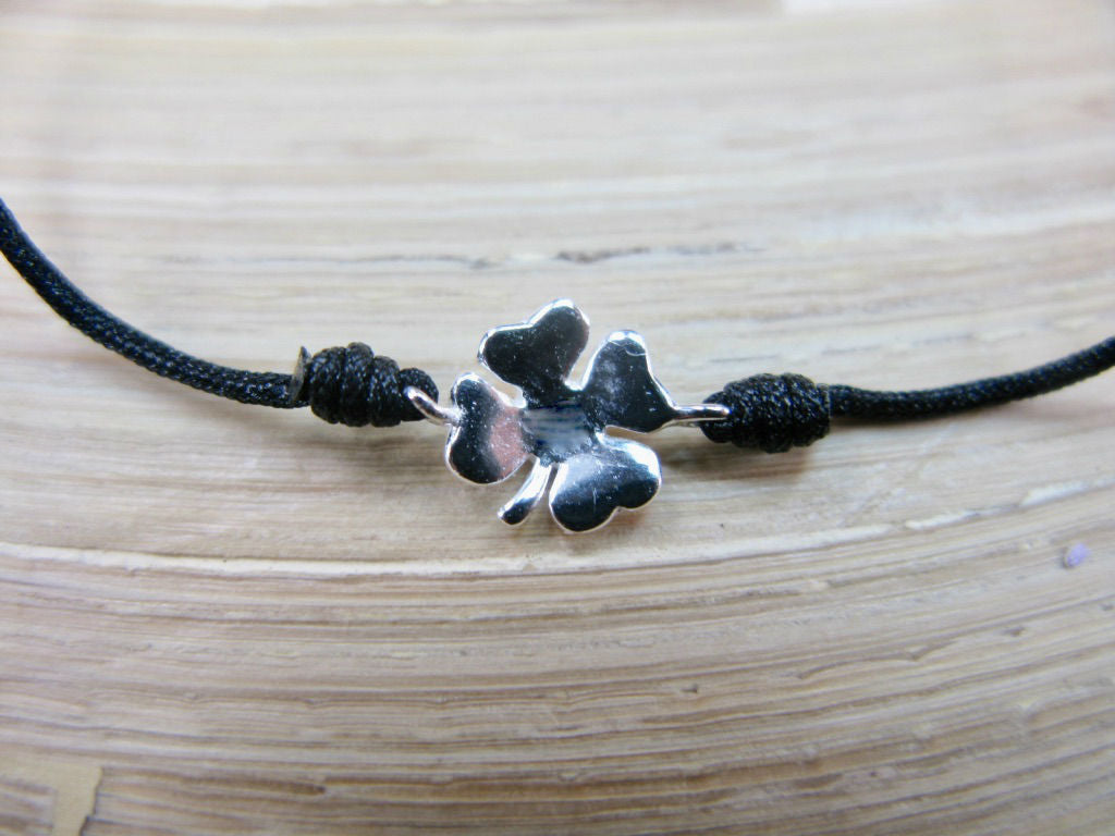 Four Leaf Clover 925 Sterling Silver Adjustable String Bracelet