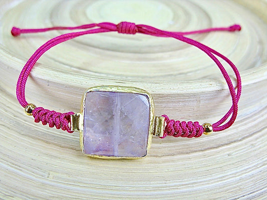 Amethyst Gold Plated Macrame 925 Sterling Silver Bracelet