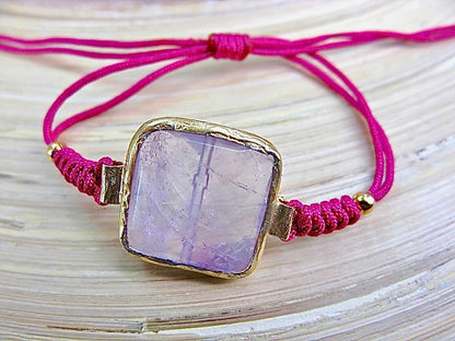 Amethyst Gold Plated Macrame 925 Sterling Silver Bracelet