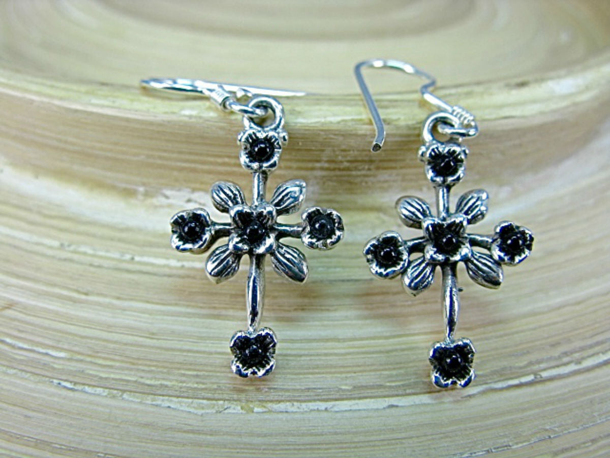 Cross Onyx 925 Sterling Silver Earrings