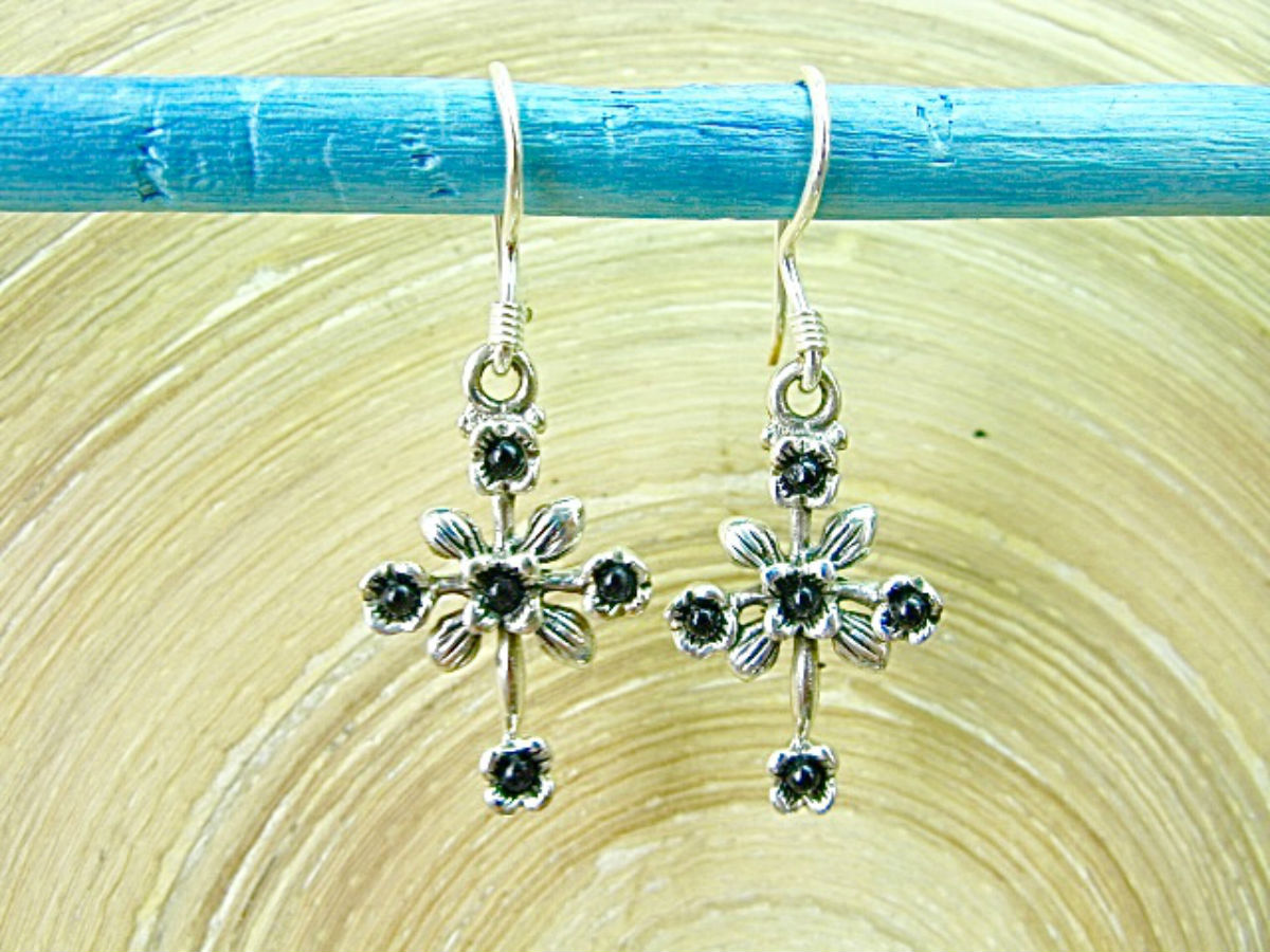 Cross Onyx 925 Sterling Silver Earrings