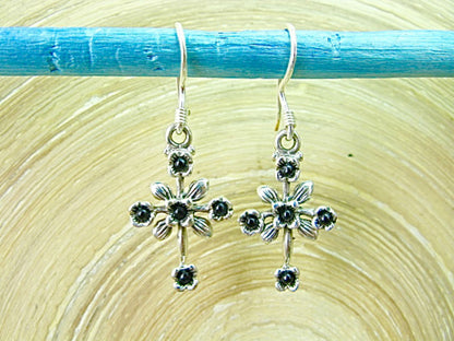 Cross Onyx 925 Sterling Silver Earrings