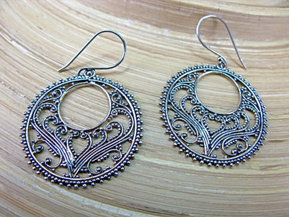 Round Balinese Bead Filigree Oxidized 925 Sterling Silver Earrings