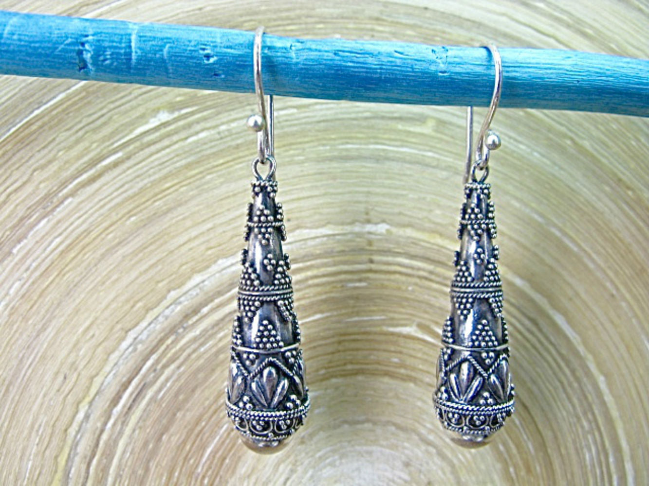 Handmade Balinese Drop Bead Dangle Earrings in 925 Sterling Silver