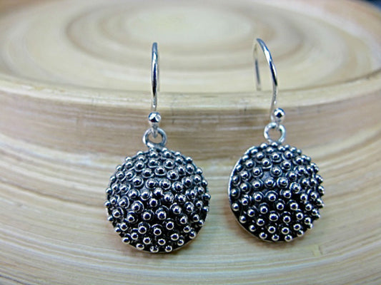 Sea Urchin Handmade Balinese Oxidized 925 Sterling Silver Ear Wire Earrings