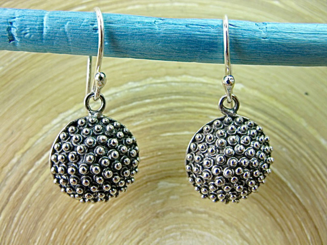 Sea Urchin Handmade Balinese Oxidized 925 Sterling Silver Ear Wire Earrings