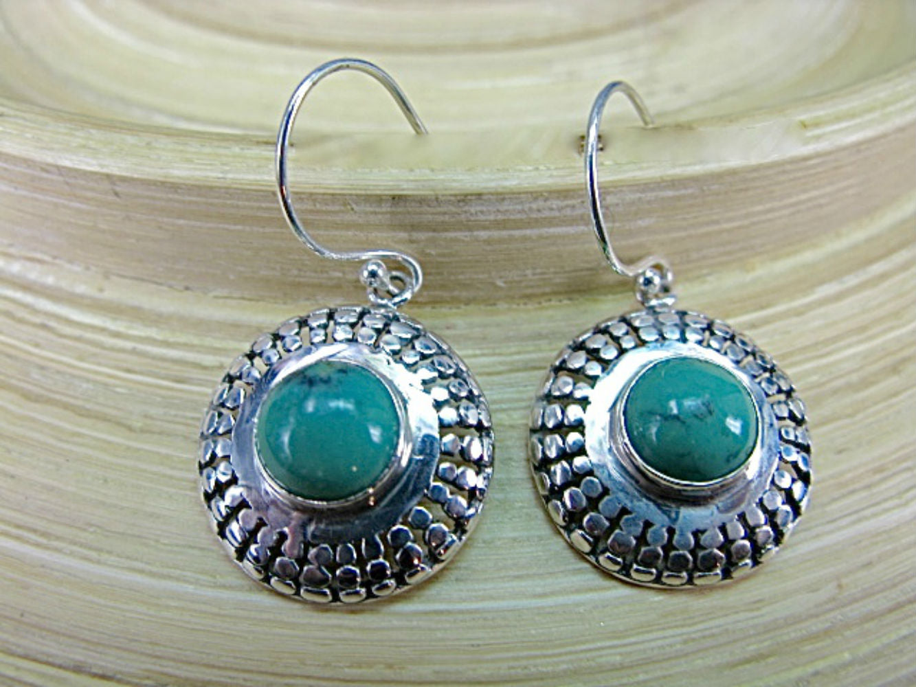 Chrysoprase Filigree Round Dangle 925 Sterling Silver Earrings