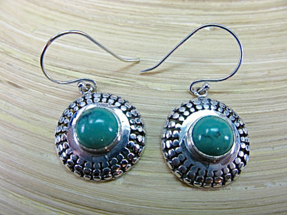 Chrysoprase Filigree Round Dangle 925 Sterling Silver Earrings