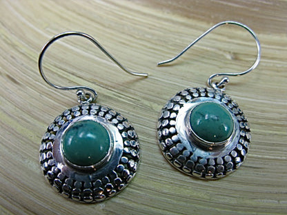 Chrysoprase Filigree Round Dangle 925 Sterling Silver Earrings