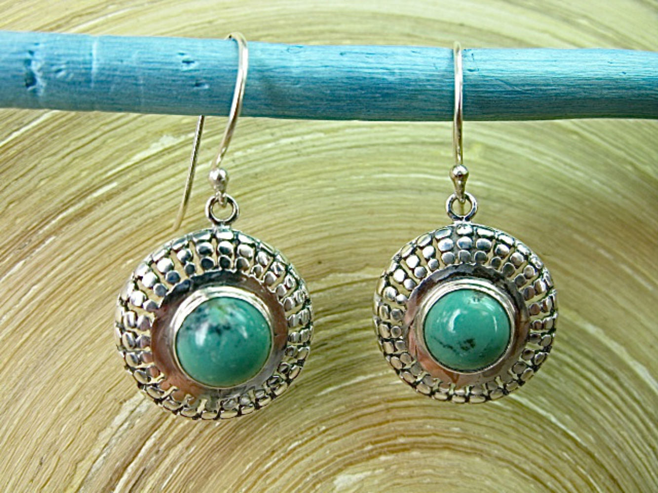 Chrysoprase Filigree Round Dangle 925 Sterling Silver Earrings