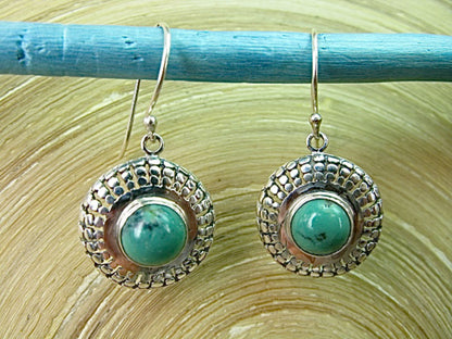 Chrysoprase Filigree Round Dangle 925 Sterling Silver Earrings