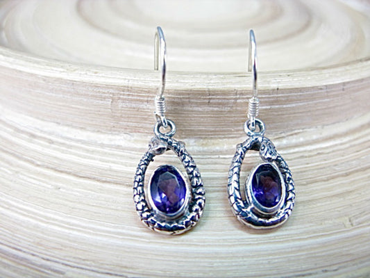 Amethyst Balinese Engraved Dangle 925 Sterling Silver Earrings