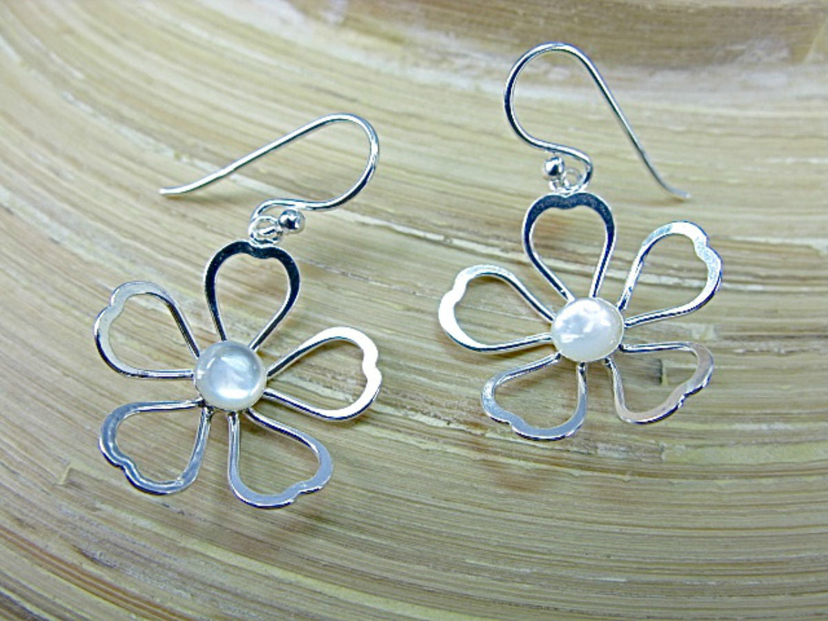 Mother of Pearl Filigree Lace Flower 925 Sterling Silver Earrings