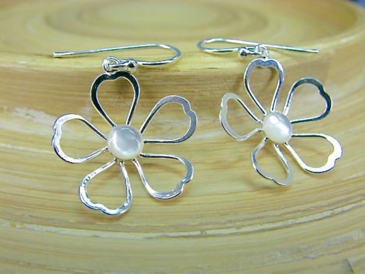 Mother of Pearl Filigree Lace Flower 925 Sterling Silver Earrings