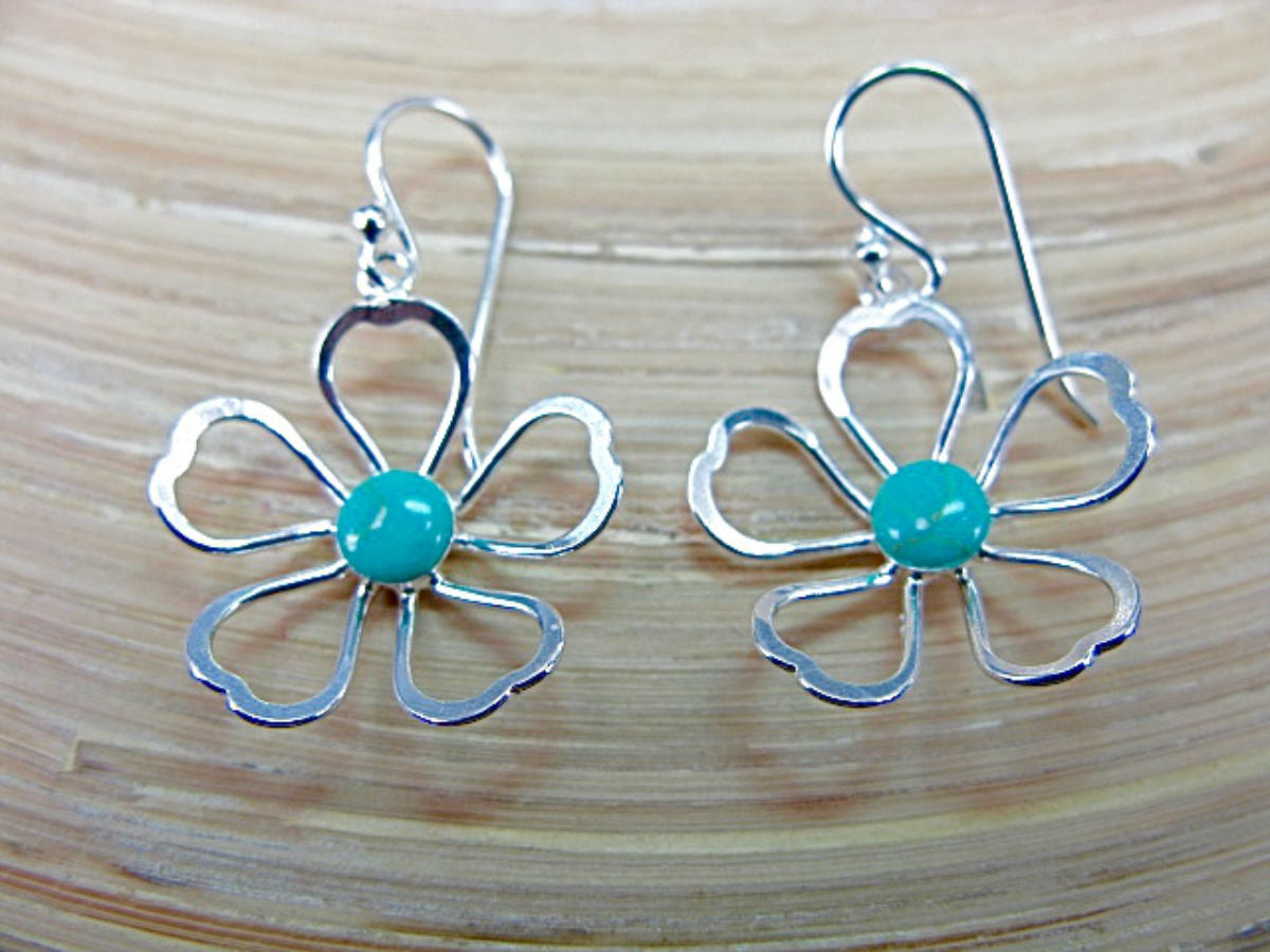 Turquoise Filigree Lace Flower 925 Sterling Silver Earrings