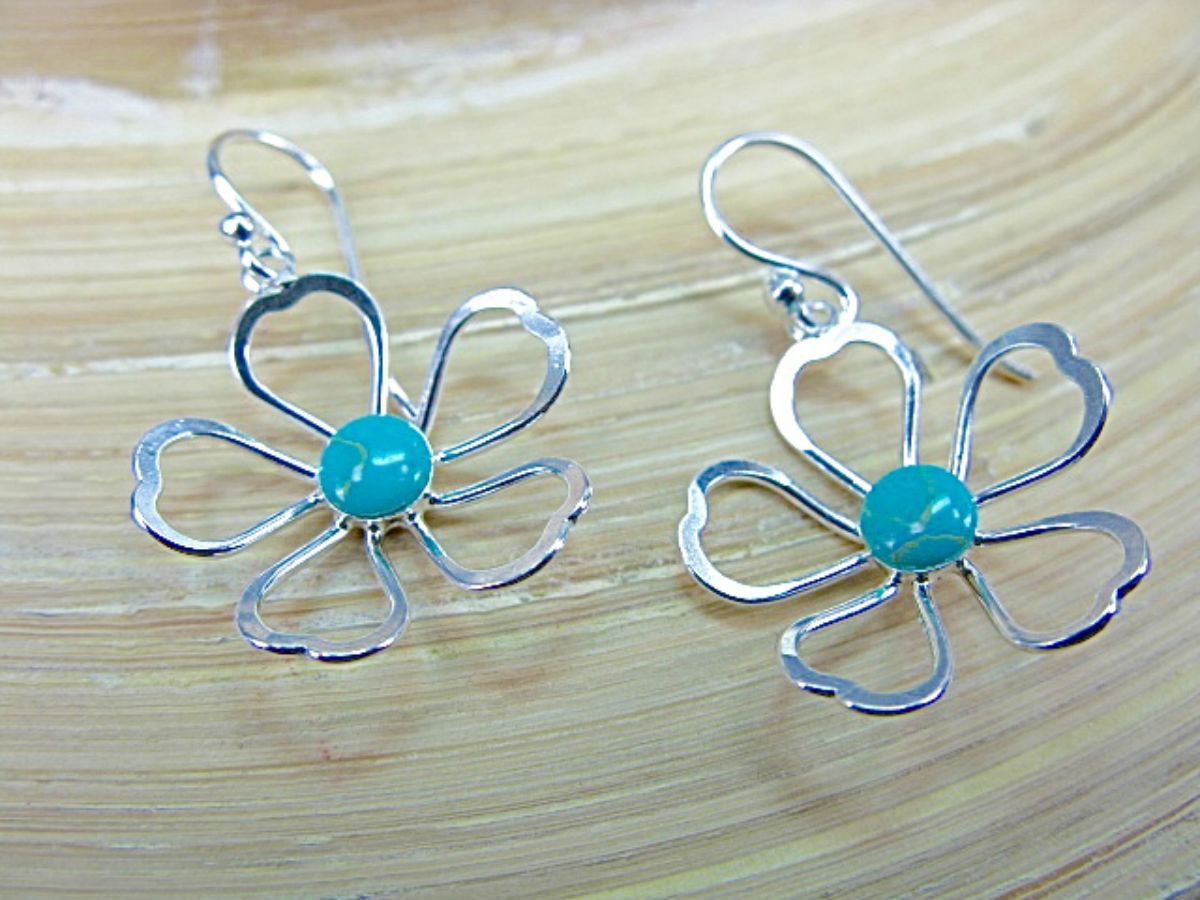Turquoise Filigree Lace Flower 925 Sterling Silver Earrings