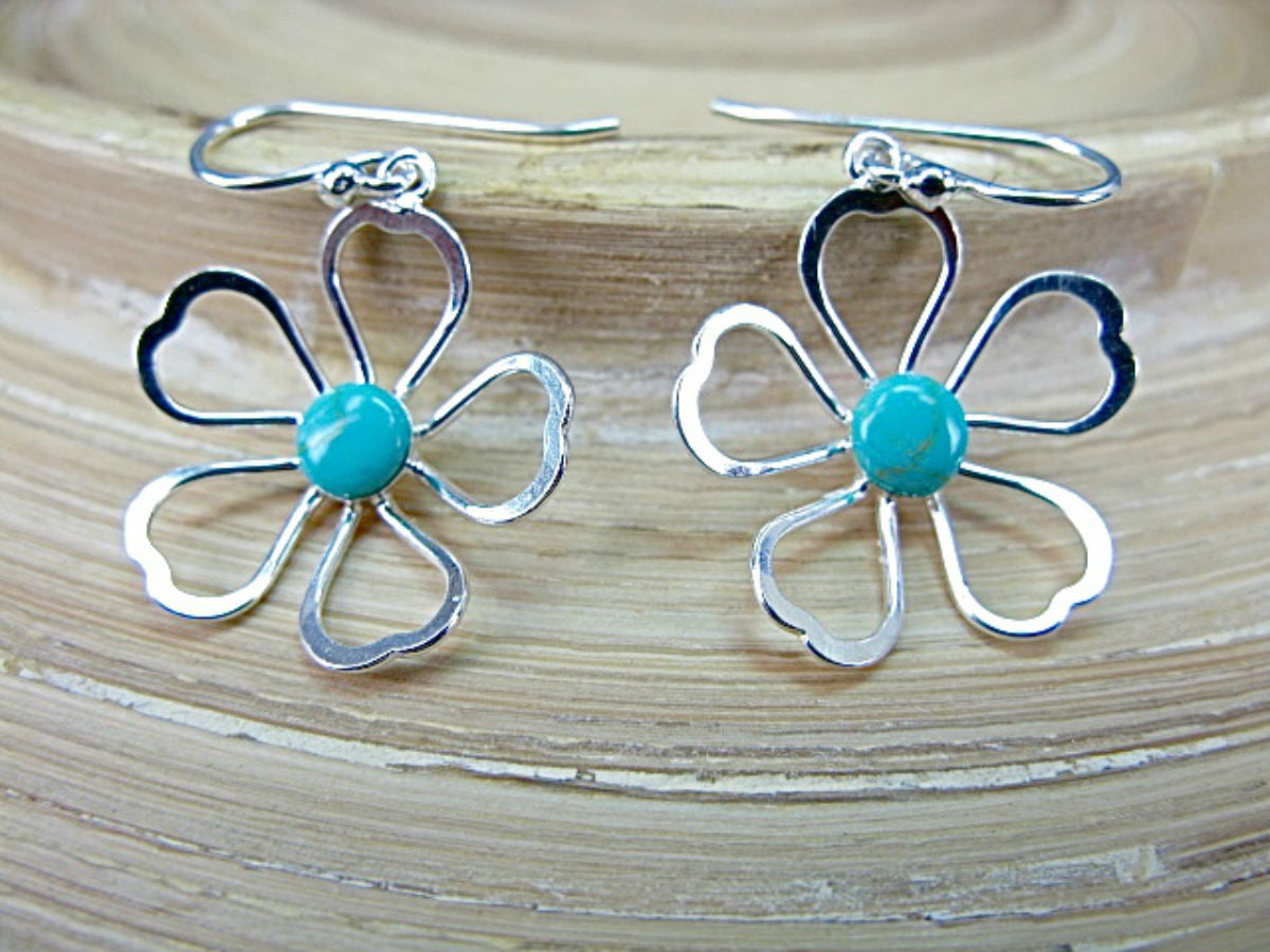 Turquoise Filigree Lace Flower 925 Sterling Silver Earrings